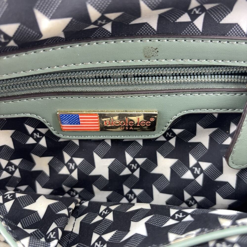 Nicole Lee Monogrammed Satchel Faux Vegan Sage Green Leather - Picture 7 of 9